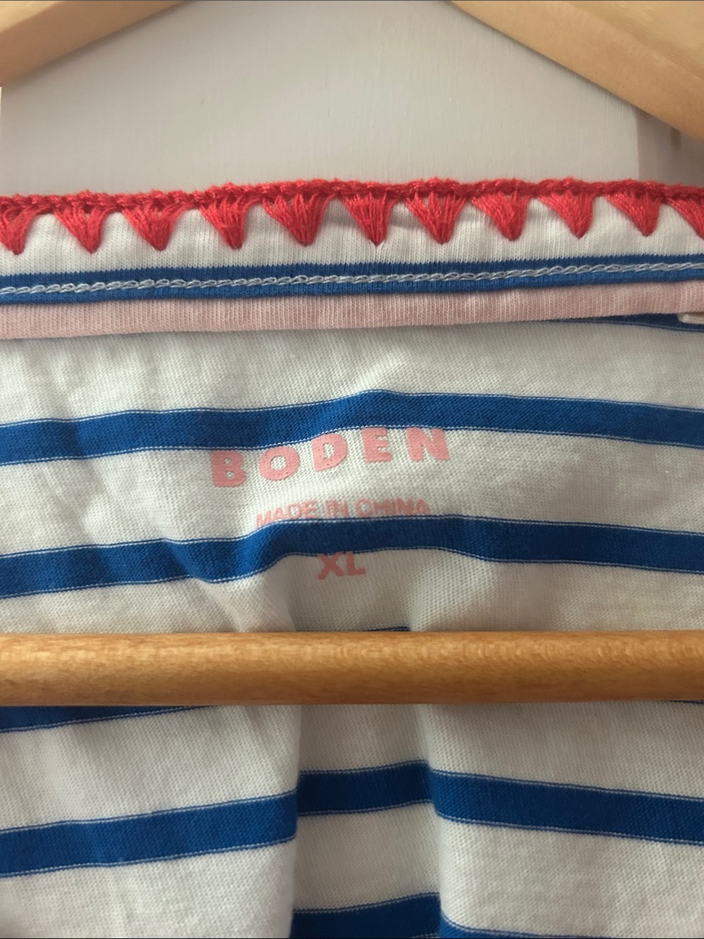 Women’s Blue & White Striped Long-Sleeve Tee with Coral Trim - Picture 2 of 4